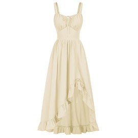 Scarlet Darkness Cottagecore Corset Dress for Women Medieval Milkmaid Sundress Renaissance Costume Beige L