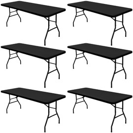 6 Pack Picnic Table Cover Fitted Tablecloth for 6 Foot Rectangle Tables Elastic Waterproof Stretch Washable Patio Folding Outdoor Spandex Table Cloth for Camping Banquet and Parties (Black,30" x 72")