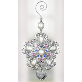 Grandma Hearts & Stars Ornament - Faux Pearls and Jeweled Filigree with Hanging Heart Charm - Gift for Grandmother