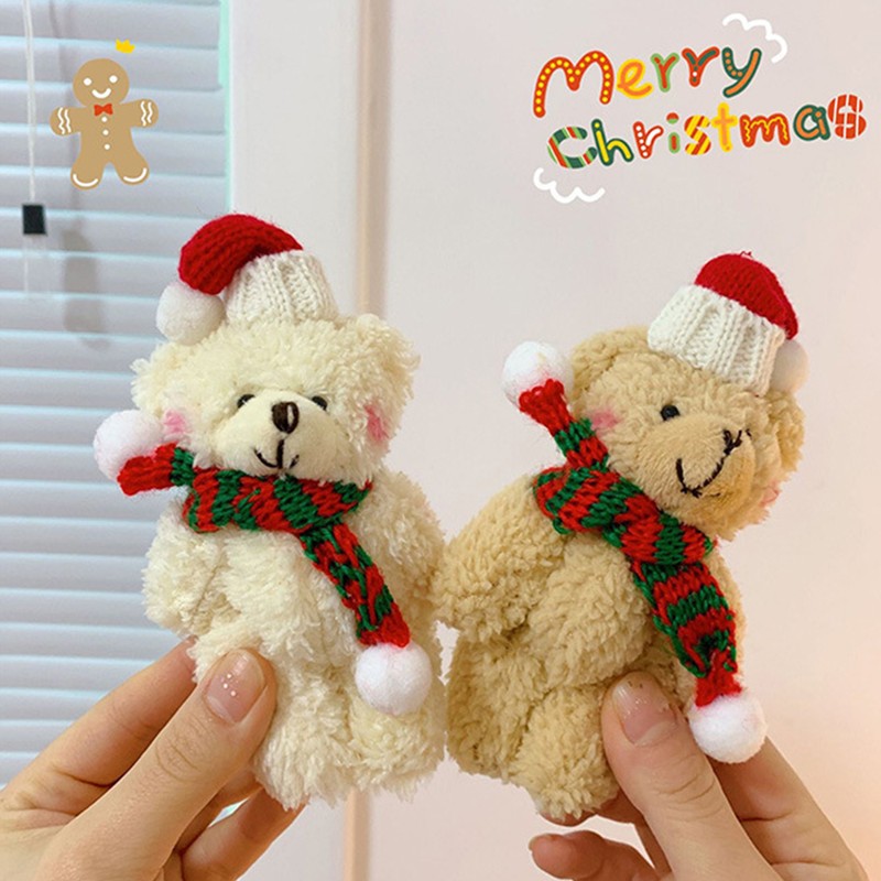 4Pcs Plush Bear Christmas Tree Pendants Soft Mini Bear Doll