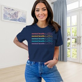 IFQ IFQ Women's Mental Health Matters Shirt Self Care Crewneck T-Shirt Inspirational Letter Print Tee Blue