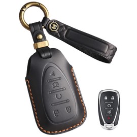 YONUFI Key Fob Cover for Chevy Leather Key Case Keychain for Equinox Malibu Camaro Cruze Blazer Traverse Trax Car Key Holder (Black, 5 Buttons)