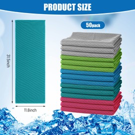 BBTO 32 x 12 Inch Microfiber Ice Towel, Cooling Cold Towel for Neck and Face Breathable Chilly for Yoga, Sport, Gym, Workout, Camping and More Activities(Bright Colors, 50 Count)