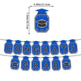 2025 Graduation Decorations Congrats Grad Banner, Honeycomb Table Toppers, Balloons&Streamers Kit Graduation Banners Congrats Grad Banner for Congratulation Graduation Party Supplies (Blue&Black Kit)