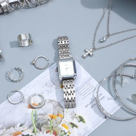 NEWITIN 49 Pieces Silver Jewelry Set for Women Fashion Costume Jewelry Silver Plated Necklace Bracelet Watch Ring Earrings Set for Women