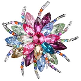 Rrdaily Premium Rhinestone Sunflower Brooch Pin for Women,Pink/White/Red/Black Flower Brooch Stylish Elegant Crystal Brooch Clothing Hat Bag Accessories Jewerly Gifts (Color)