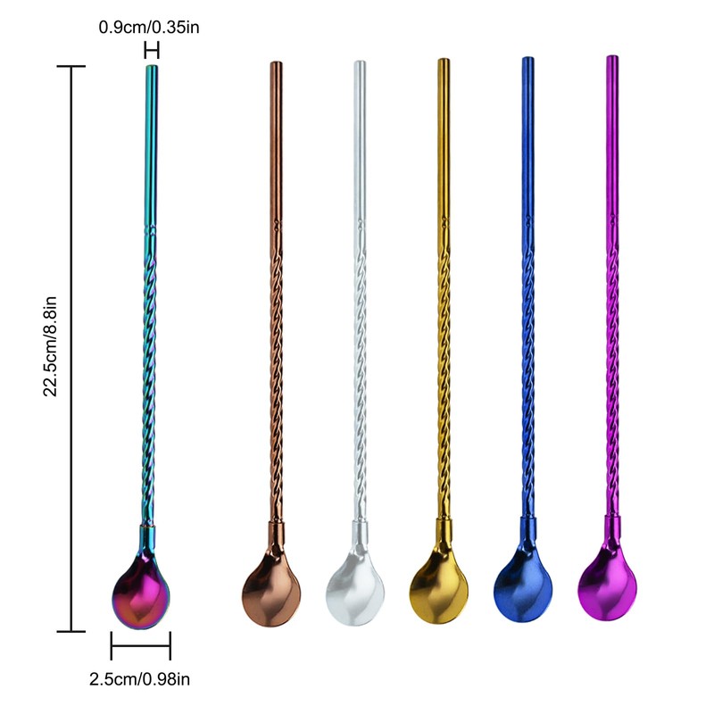 6 PCS Long Handle Spoon, 9 Inch Ice Tea Spoon,