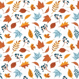 IHR Ideal Home Range Cocktail Napkins Disposable 3-Ply Paper Party Napkin Pack, 5" x 5", Autumn Leaves Scatter, 20-Count