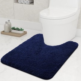 smiry U-Shape Toilet Mat, Extra Soft Pedestal Mat for Toilet, Absorbent Microfiber Toilet Bathroom Mats, 50 x 60 cm, Navy Blue