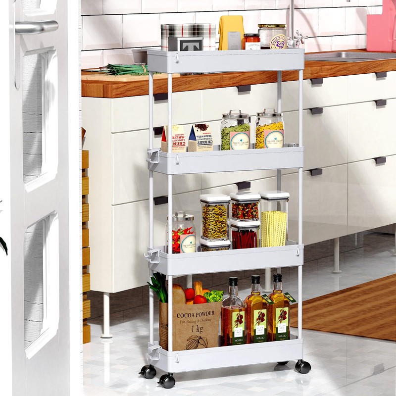SPACEKEEPER Slim Rolling Storage Cart 4 Tier Bathroom Organizer Mobile