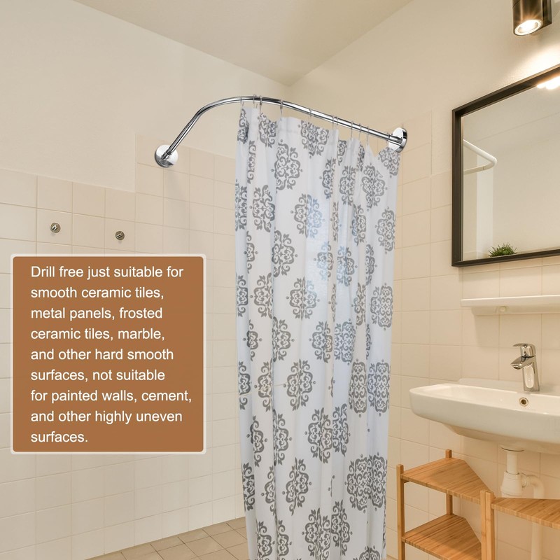 uxcell Stretchable Shower Curtain Rod Rack Stainless Steel, L Shaped