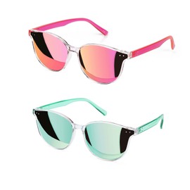 Sumato Sunglasses Womens, Cat Eye Pink Sunglasses for Women with Trendy Mirrored Lens UV400 Blocking Pink Green