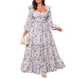 EYWOL Spring Dresses for Women 2025 Prom Dress Flowy Long Sleeve Maxi Dress Flower Dresses for Women Purple