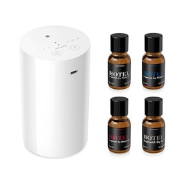Airversa Waterless Essential Oil Diffuser Starter Kit with 4 x 10mL Hotel Scent Fragrance Oil, Battery Operated Mini Scent Air Machine Portable Diffuser for Home Car Office, AN8 Kit White