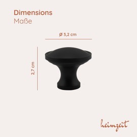heimzeit Cabinet Knobs for Doors, Drawers and Dressers Made of High-Quality Aluminium [Pack of 8, Round Large] Colour: Black, Stylish Design, Furniture Knobs with Single Hole Handle and Screws