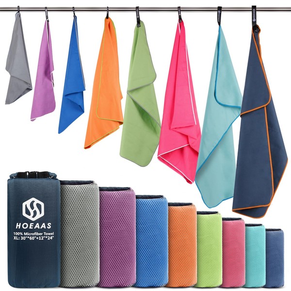 HOEAAS 2 Pack Microfiber Camping Towels, Quick Dry Towel, Super