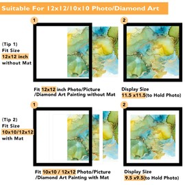 QOTIB Wood 12x12 Frame Black with 10x10 Mat, for 30 x 30cm Diamond Art Painting, Display Photo 10 x 10 with Mat or 12 x 12 without Mat, Large 30x30 Picture Frame for Wall Hanging, Black, 1 Pack