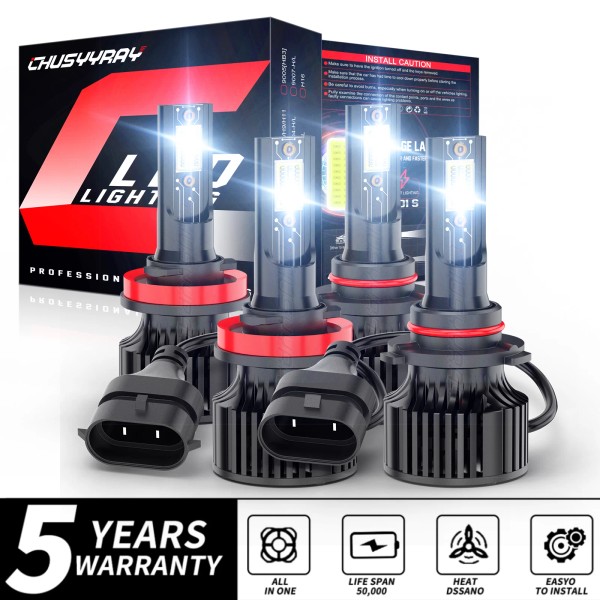 CHUSYYRAY 9005 H11 LED HEADLIGHT KIT Combo Bulbs 10000K High&Low