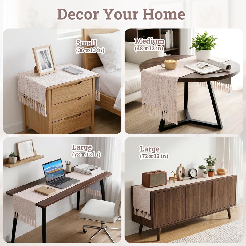 Treaful Dresser Runners for Bedroom, Rustic Boho Farmhouse Coffee Dining