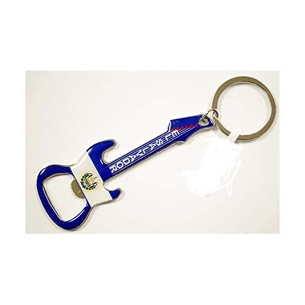 Guitar Shaped El Salvador Flag Metal Bottle Opener Key Ring