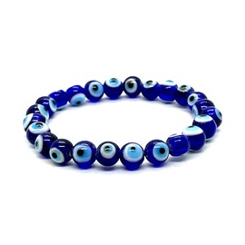 Ward Off Negativity with Grace: Handmade Blue Evil Eye Charm Bracelet (8mm Beads) - Aquarius & Pisces Birthstone
