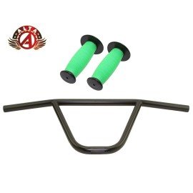 ALTA CW PRO OldSchool Classic Black Handlebar W/2 Tone Black MUSHROOM BMX GRIPS - Handlebar W/ Black/Green Grips