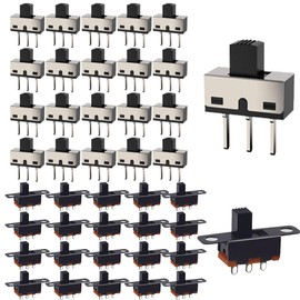 Kiligen 40PCS Slide Switch 250V/3A, 1P2T SPDT 3 Pin 2 Position SS12D10 and 50V/0.5A Mini Panel Slide Switch On/Off SS12F15 3 Pin Toggle Switch