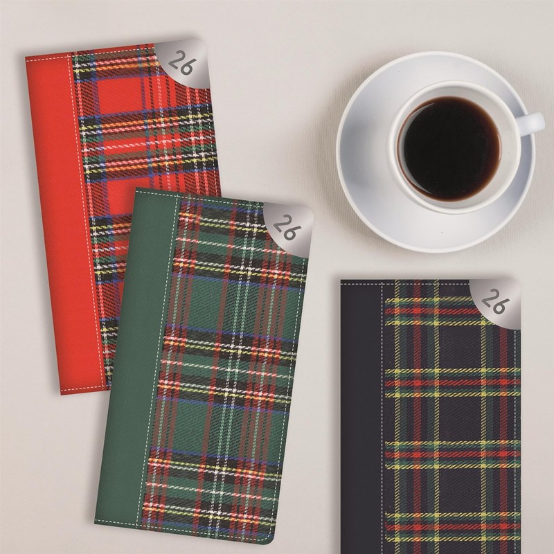 2026 Slim Pocket Diary Week to View - Green Tartan