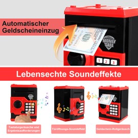 Pup Go Electronic Money Box XXL for Children 3-12 Years, Digital Children's Safe with Code, Automatic Children's Safe, Piggy Bank Safe for Notes & Coins, Gift for Boys Girls (Red)