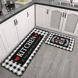 Ghroiep 2 Piece Buffalo Rug Kitchen Rug Set, Farmhouse Black and White Decor Kitchen ...