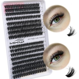 MIKIWI Lashes Cluster 60D+80D Mixed Wispy Cluster Lashes 16 Rows 320pcs D Curl 10-18mm Fluffy Eyelash Extensions