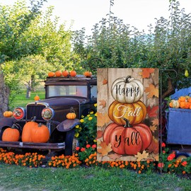 Wodison Happy Fall Garden Flag 12x18 Inch Double Sided Thanksgiving Pumpkin Autumn Small Yard Flag for Farmhouse Seasonal Harvest Outdoor Decoration