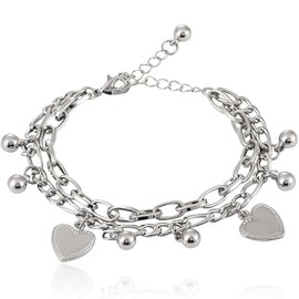 LAKJUOZ Double Layer Love Bracelet, Women's Bracelet, Women's Stainless Steel Bracelet, Friendship Bracelet, Heart Shape Pendant Bracelet, Gift for Women, Girls, Girlfriends, Stainless Steel