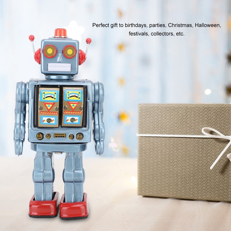 Metal Tin Robot Toy Retro Electric Rotating Figures Model Adult