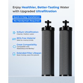[New Upgraded Ultrafiltration] Waterdrop Black Water Filter, Replacement for Berkey® BB9-2® Black Purification Elements, Berkey® Gravity Water Filter System, 2 Pack