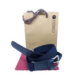 FIONCCI Elasticated Waist Belt with Leather Boys and Girls Adjustable - Metal Buckle - Made in Spain - Assorted Colours, navy