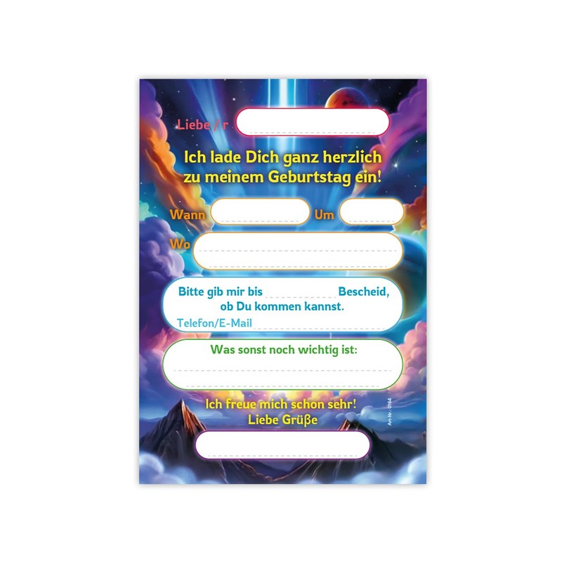 12 Invitations for 6th Children's Birthday Boys Girls Rocket Cool