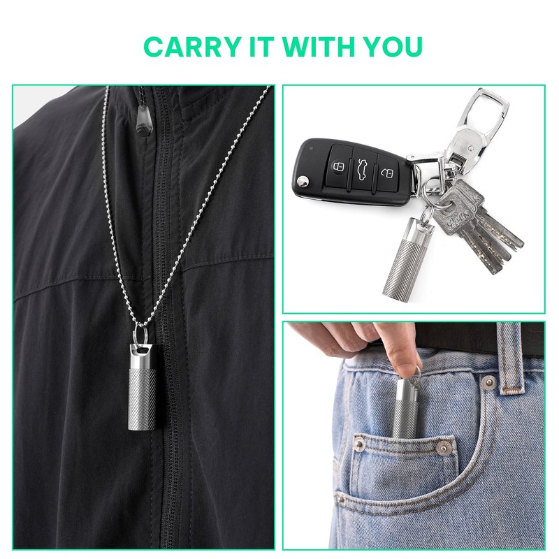 TISKY Mini Pill Box Container (2Pack), Portable Titanium Waterproof Keychain