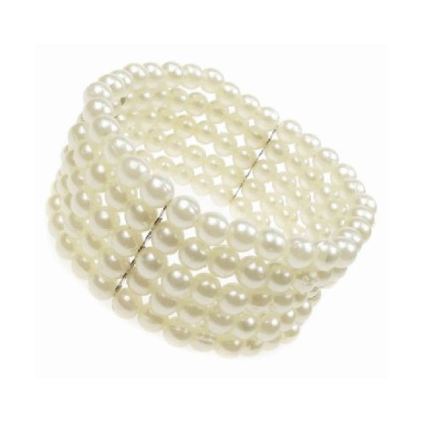 5 Row Stretch Pearl Bead Corsage Cuff Bracelet New