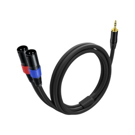 1 Pack 3.5mm TRS to 2 XLR Cable, 6.6 Foot, Unbalanced 1/8 TRS Male to Dual XLR Male, Y Splitter to Dual XLR Breakout Cable, 24k Gold-Plated Connectors for Smartphone