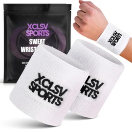 XCLSV SPORTS Wrist Band – Sweat-Wicking Sports Band for Athletes – 100% Terry Cloth Sweat Band – Absorbent Cotton Wristband – Sports Wrist Bands – Double-Stitched Arm Bands – 1 Pair (White)
