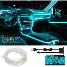 Car Decorations 5M/16FT USB Neon EL Wire Car Strip Light Electroluminescent Wire for Christmas Festival Party Car Lights Decoration(5m,USB,Ice Blue)
