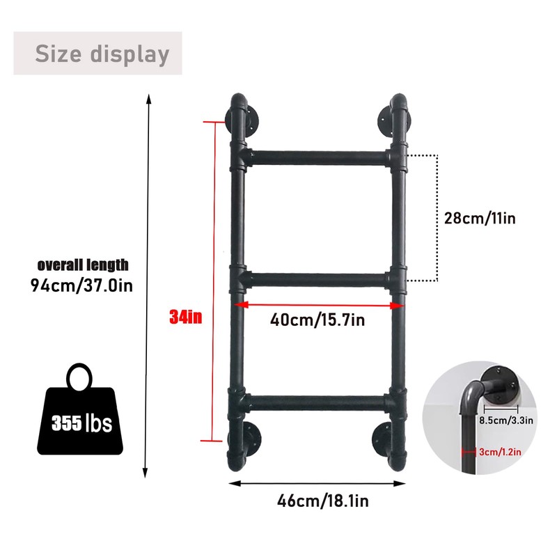3 Steps Basement Window Well Egress Exit Ladder，Wall/Floor-Mounted Ladders for