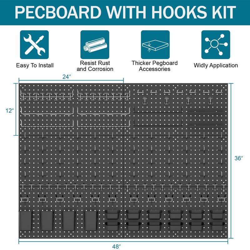Daanxw Metal Peg Board Kit with 1/4" Pegboard Accessories, 6