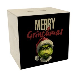 Merry Grinchmas Christmas Muffler Money Box Wooden Christmas Evil Looking Angry Dark Angry
