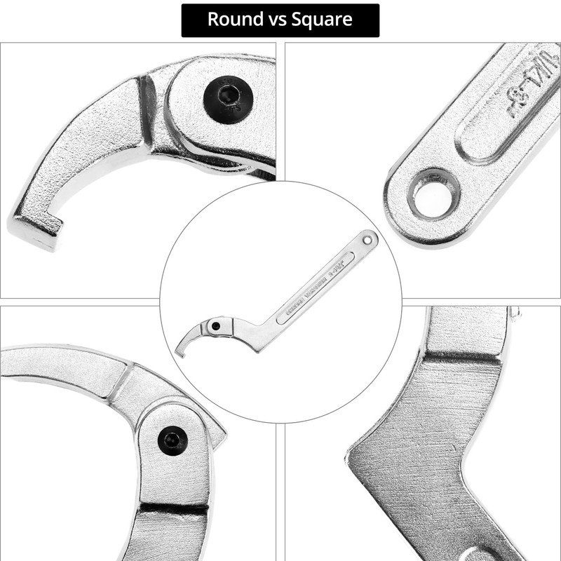 QWORK Spanner Wrench 4-Piece Set, High-Carbon Steel Adjustable Round &