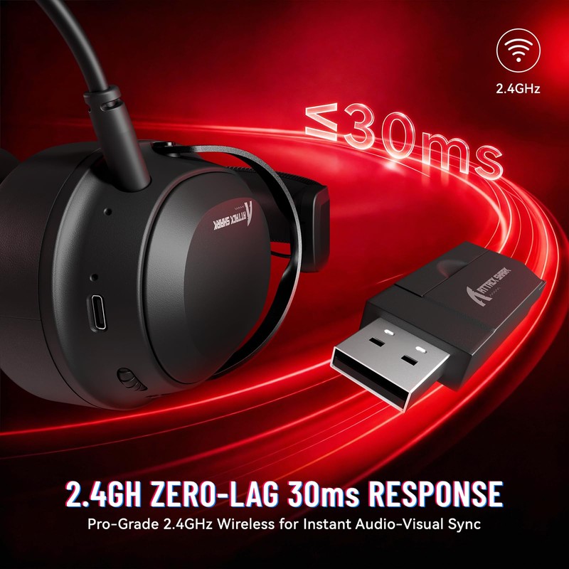 ATTACK SHARK L30 PRO Wireless Gaming Headset,7.1 Surround Sound, 50mm