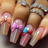 CJDLTS Colorful Bow Press on Nails Long Ballet Shaped Full