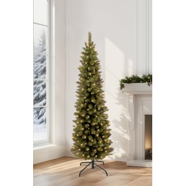 Annecy 4.5Ft Pre-Lit Fir Pencil Christmas Tree, Green Classic Artificial Slim Skinny Christmas Tree for Home, Office, Party Decoration w/ 310 Tips, 150 Warm White Lights,Metal Hinges&Base,Green 4.5 ft