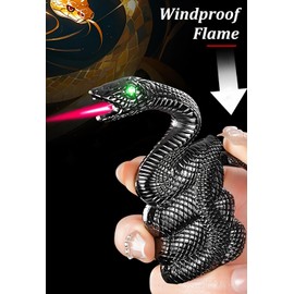 Snake Torch Lighter - Windproof Butane Lighter, 3D Carved Zinc Alloy Snake Design, Refillable, Adjustable Flame, High-Pressure Jet Flame, Pocket Size, Gift Box for Men (Gas Not Included)